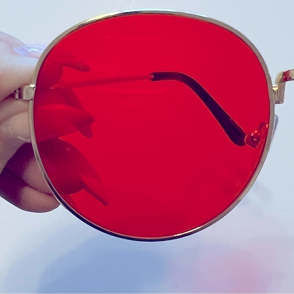 Orange Lens Sunglasses, fashion sunnies, gold tone metallic frame, EUC - Picture 11 of 15